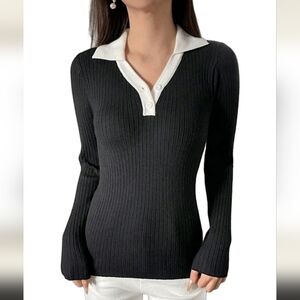 SHEIN Black and White Ribbed Sweater